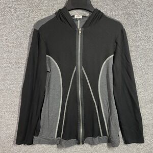 Jude Piper Full Zip Hoodie Womens M Black Grey Colorblock Peplum Made in USA‎